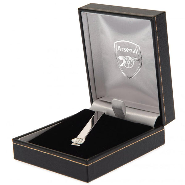 Arsenal FC Silver Plated Tie Slide LKT Sport Classic design tie slide in a mirror finish Silver plated pin featuring the Arsenal crest With a crocodile clip back Official licensed product Approx 50mm x 12mm Presented in a gift box Tie Clips