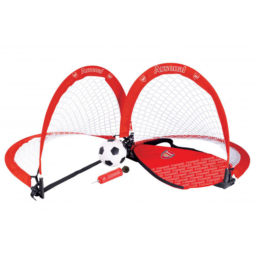 Arsenal FC Skill Goal Set LKT Sport Fantastic football goal set for the garden 2 x Red foldable goals with Arsenal crest and text Comes with a 4 inch football, hand pump and ground pegs Complete with a hand carry bag Official licensed product Goals approx