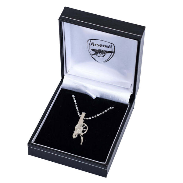 Arsenal FC Stainless Steel Cannon Pendant & Chain LKT Sport Stainless steel shaped pendant with ball chainChrome finish Arsenal Cannon with engraved detailOfficial licensed productChain approx 50cm (19in)Pendant approx 30mm x 10mm Pendants