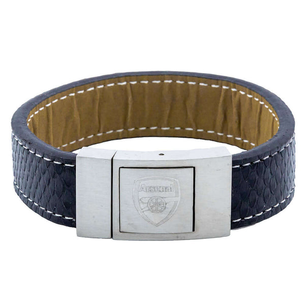 Arsenal FC Stitched Leather Bracelet LKT Sport Black genuine leather stiched bracelet with a subtle crocodile print designStainless steel rectangular clasp with the Arsenal crest engraved onWith a stainless steel sliding claspOfficial licensed productAppr