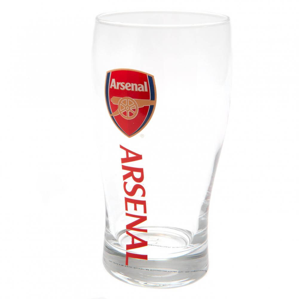 Arsenal FC Tulip Pint Glass LKT Sport Wordmark design tulip style pint glassFeatures Arsenal text in red and full colour club crestOfficial licensed productApprox 570ml (1 pint)Approx 15cm tall, 8cm in diameter Beer Glasses