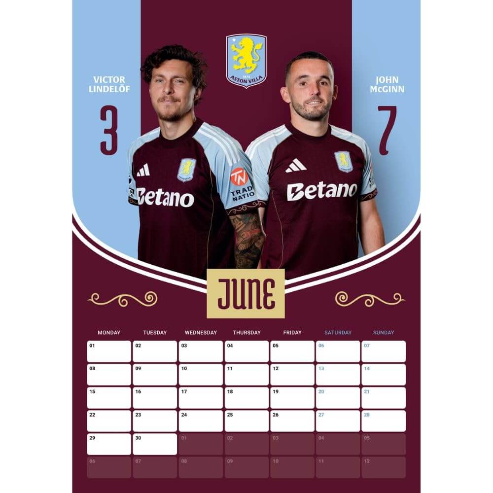 Aston Villa FC A3 Calendar 2026 LKT Sport Football>Premier League>Aston Villa FC Wall Calendars