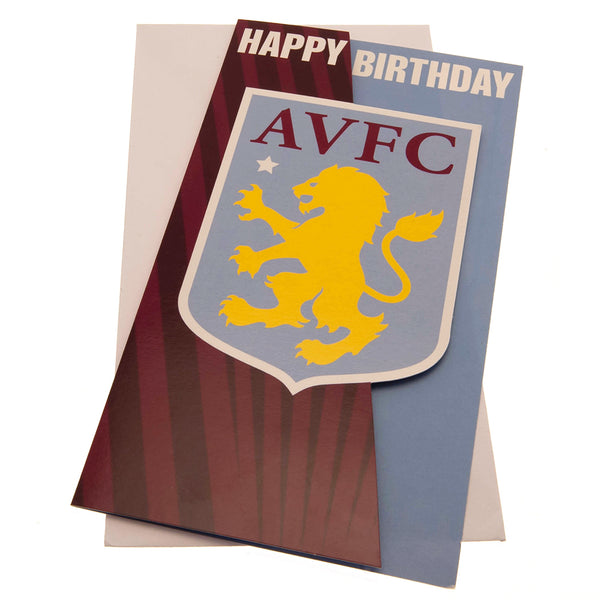 Aston Villa FC Crest Birthday Card LKT Sport Colourful gloss finish fold out birthday cardFeaturing a large Aston Villa crest with Happy Birthday on the topMessage on the reverse reads 'Have a Great Day!'Official licensed productApprox 23cm x 12cm Greetin