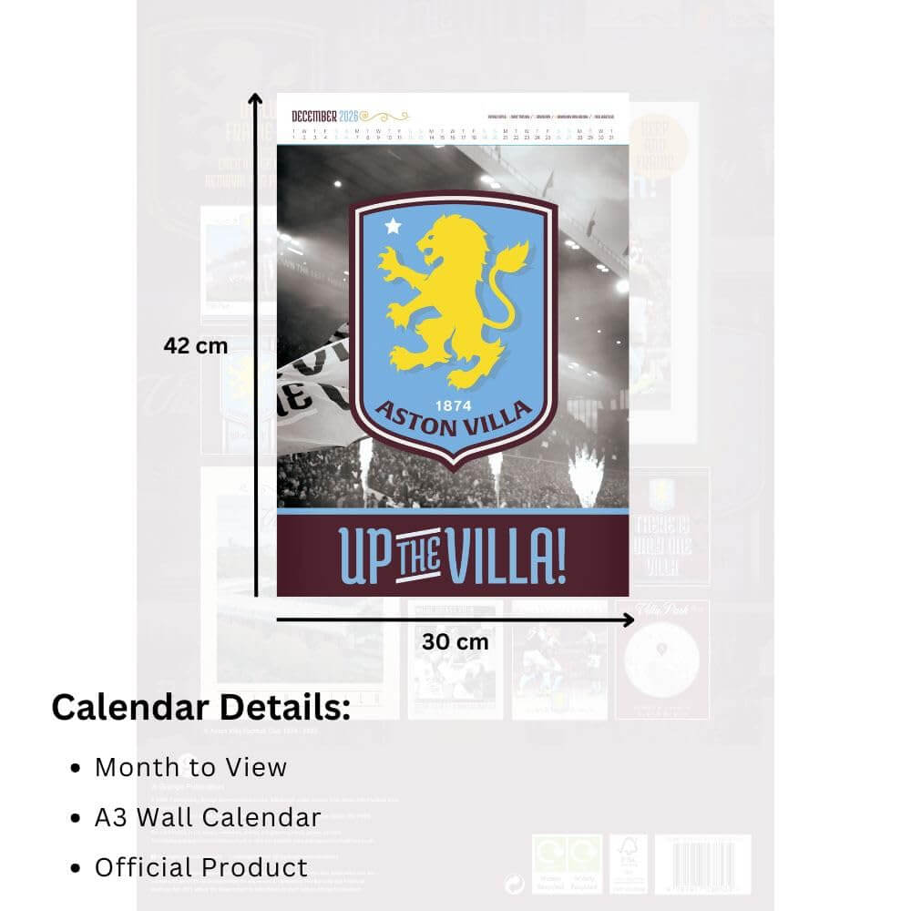 Aston Villa FC Deluxe Calendar 2026 LKT Sport Football>Premier League>Aston Villa FC Wall Calendars