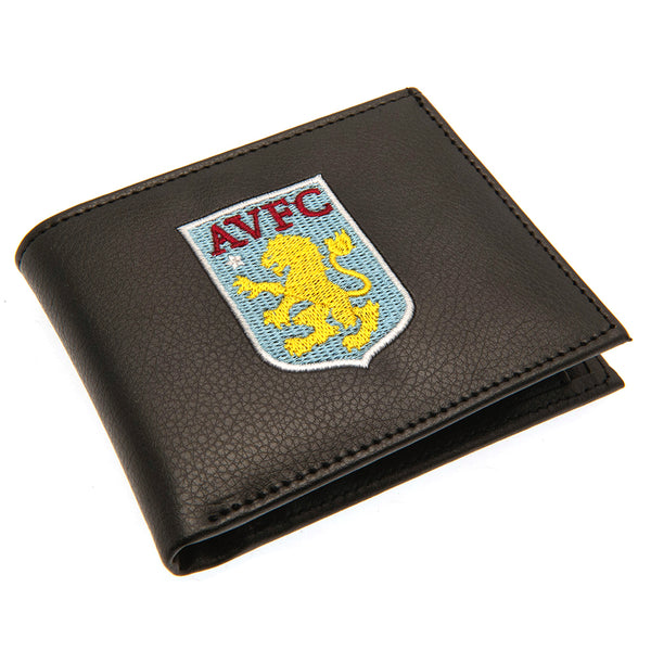 Aston Villa FC Embroidered Wallet LKT Sport Black PU wallet featuring a large embroidered club crest3 card slots, a window slot and 2 note pocketsChange pocket with secure stud fastener2 additional compartmentsOfficial licensed productApprox 11cm x 9cm Wa