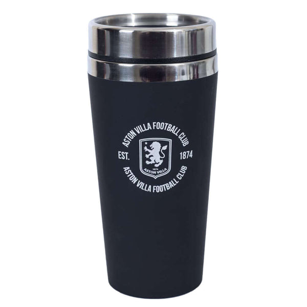 Aston Villa FC Executive Travel Mug LKT Sport Stainless steel double-walled thermal travel mugMaintains the temperature of your drink for longerExecutive design finished with a matt black soft feelSilver rim screw top lid with slide close drinking holeOff