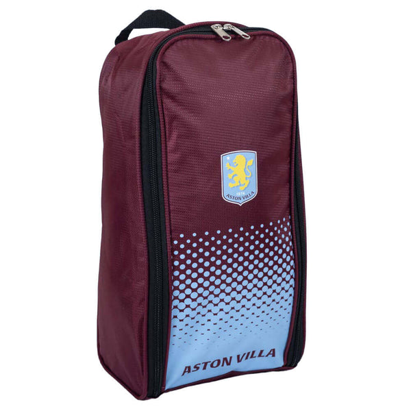 Aston Villa FC Fade Boot Bag LKT Sport Fade design boot bag featuring a full colour club crestLarge double zipped opening for easy accessWipe clean polyesterOfficial licensed productApprox 35cm x 18cm x 12cm Soccer Bags & Carriers