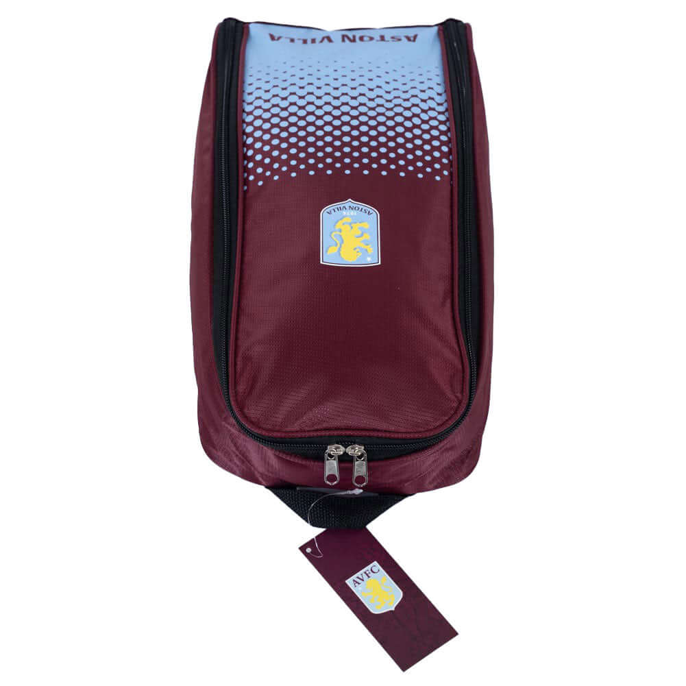 Aston Villa FC Fade Boot Bag LKT Sport Fade design boot bag featuring a full colour club crestLarge double zipped opening for easy accessWipe clean polyesterOfficial licensed productApprox 35cm x 18cm x 12cm Soccer Bags & Carriers