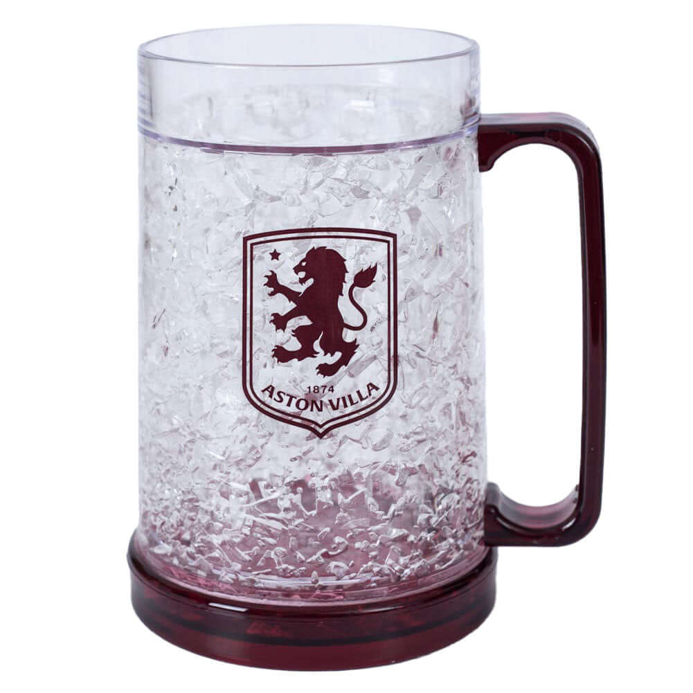 Aston Villa FC Freezer Mug LKT Sport Frosted effect double walled gel filled freezer mugFeaturing claret base, handle and Aston Villa club crestOfficial licensed productApprox 420ml (14oz)Approx 15cm tall, 9cm in diameter Mugs