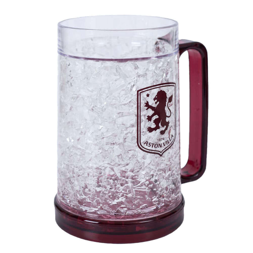 Aston Villa FC Freezer Mug LKT Sport Frosted effect double walled gel filled freezer mugFeaturing claret base, handle and Aston Villa club crestOfficial licensed productApprox 420ml (14oz)Approx 15cm tall, 9cm in diameter Mugs