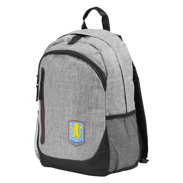 Aston Villa FC Heather Grey Backpack LKT Sport Stylish grey backpack featuring the Villa crestPadded back panel for comfort with adjustable shoulder straps and a carry strapMain compartment has a double zipped opening for easy accessLarge internal laptop