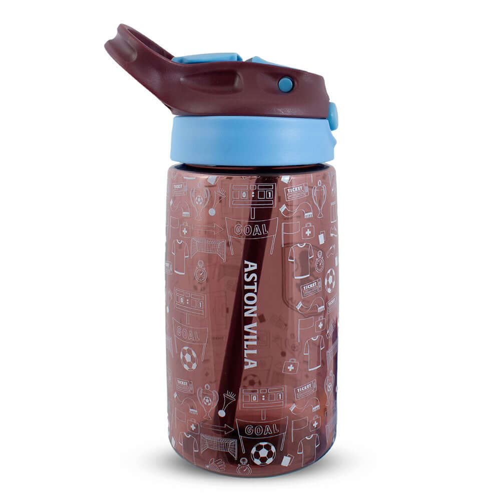 Aston Villa FC Junior Water Bottle LKT Sport Vibrant claret kids water bottleWith a white Villa crest and fun icon designWith a screw top lid and a closable drinking spoutOfficial licensed productApprox 480ml (17oz)Approx 17cm tall, 7cm in diameter Water