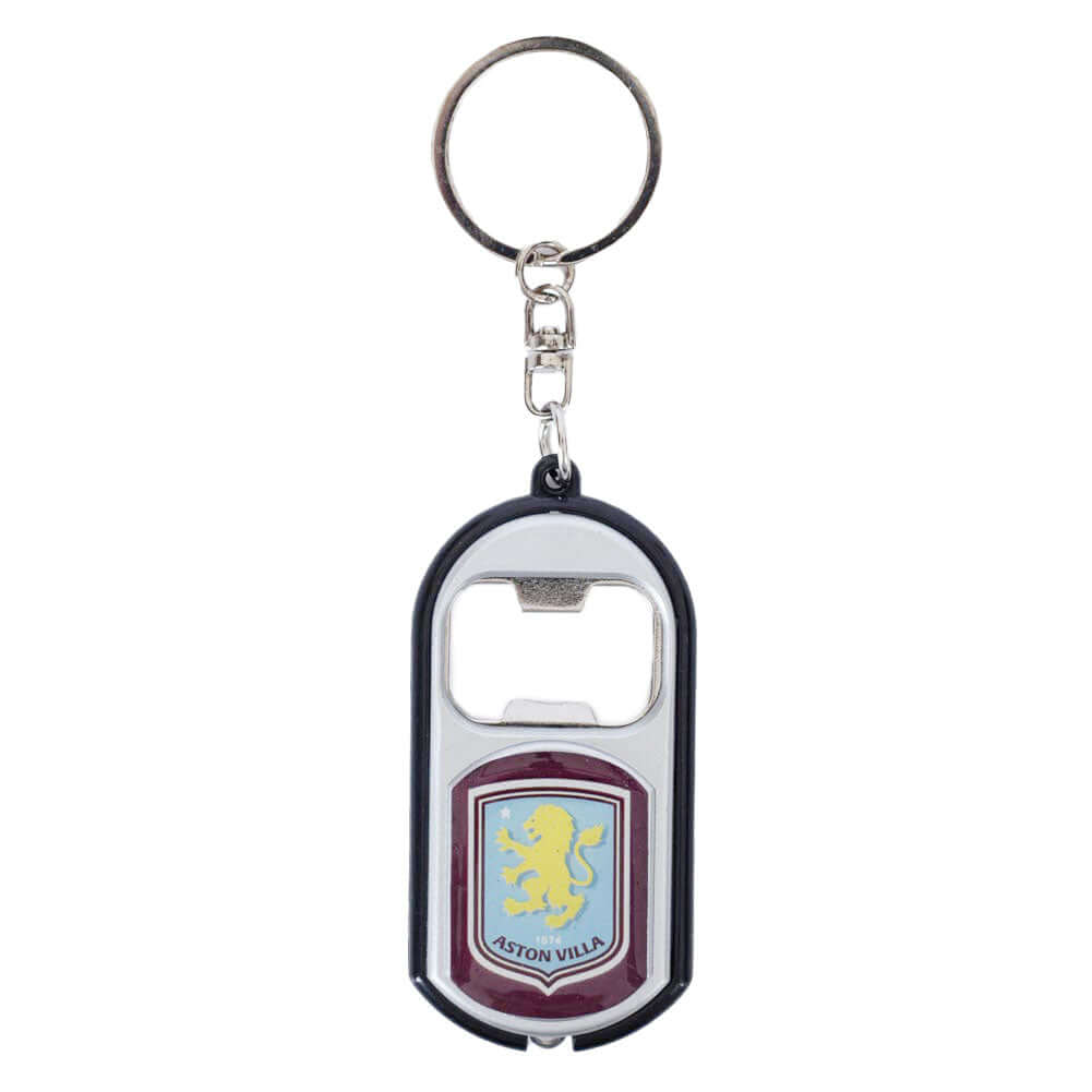 Aston Villa FC Keyring Torch Bottle Opener LKT Sport Plastic club crested keyringWith a bottle opener functionIncludes a battery powered torchOfficial licensed productApprox 7cm x 3cm Keychains