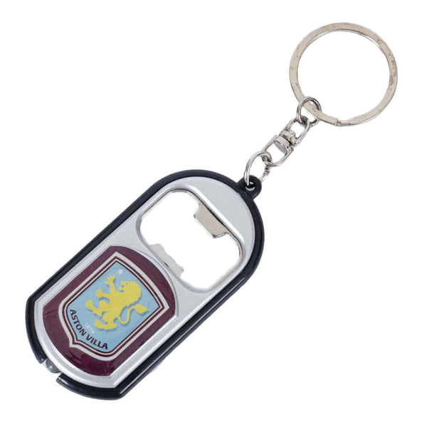 Aston Villa FC Keyring Torch Bottle Opener LKT Sport Plastic club crested keyringWith a bottle opener functionIncludes a battery powered torchOfficial licensed productApprox 7cm x 3cm Keychains