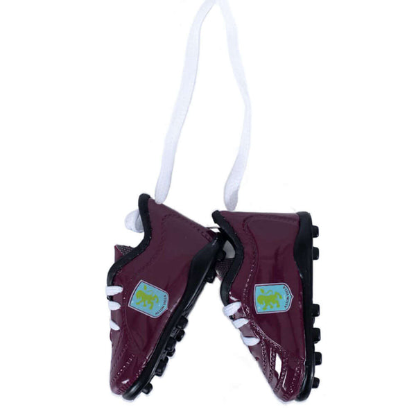 Aston Villa FC Mini Football Boots LKT Sport Pair of detailed mini football boots with lacesClaret boots with a printed Villa crest on each sideComes with a woven string ready for hanging at home or in your carOfficial licensed productApprox 8cm x 3cm Spo