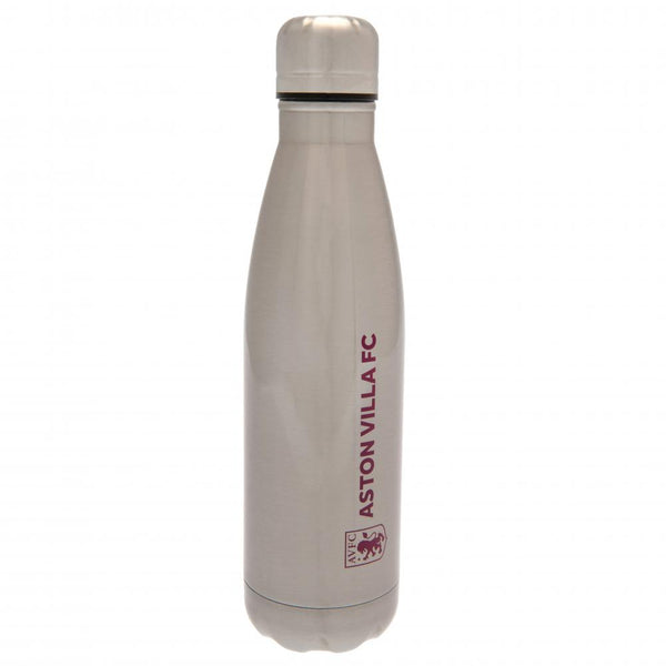 Aston Villa FC Thermal Flask LKT Sport Stainless steel thermal vacuum flask Maintains the temperature of your drink for up to 24hrs With a screw top lid Silver metallic finish with claret crest and Aston Villa text Official licensed product Approx 500ml (