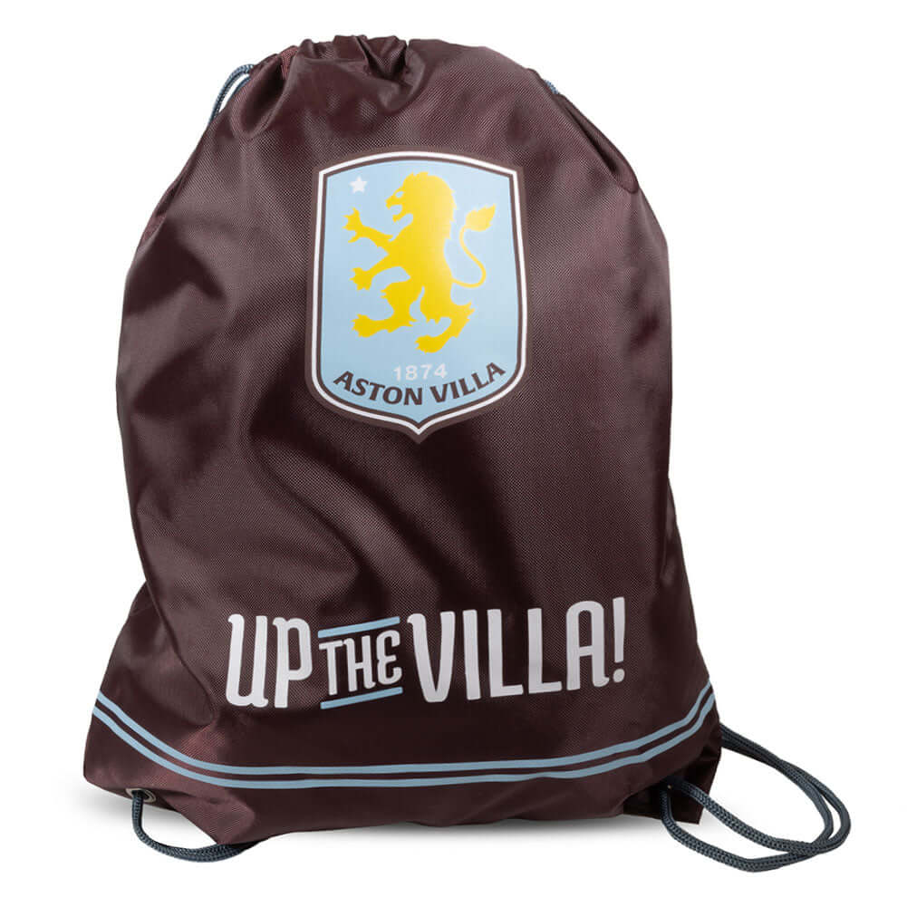 Aston Villa FC Up The Villa Gym Bag LKT Sport Up The Villa gym bag featuring a full colour club crestDrawstring close with metal eyeletsWipe clean polyesterOfficial licensed productApprox 44cm x 33cm flat Backpacks Imagen principal del producto