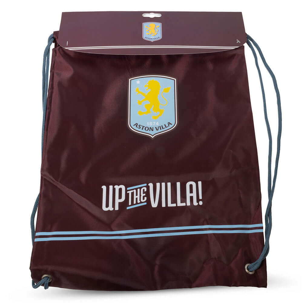 Aston Villa FC Up The Villa Gym Bag LKT Sport Up The Villa gym bag featuring a full colour club crestDrawstring close with metal eyeletsWipe clean polyesterOfficial licensed productApprox 44cm x 33cm flat Backpacks
