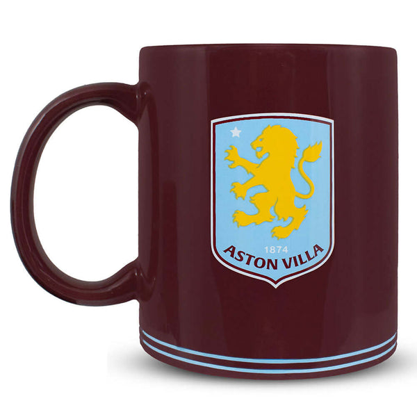 Aston Villa FC Up The Villa Mug LKT Sport Ceramic everyday coffee mugClassic design featuring a full colour Villa crest and 'Up the Villa' TextGlazed kiln fired finish with a claret handleOfficial licensed productApprox 315ml (11oz)Approx 9cm tall, 8cm in