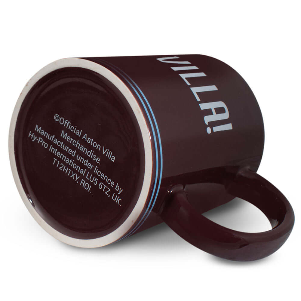 Aston Villa FC Up The Villa Mug LKT Sport Ceramic everyday coffee mugClassic design featuring a full colour Villa crest and 'Up the Villa' TextGlazed kiln fired finish with a claret handleOfficial licensed productApprox 315ml (11oz)Approx 9cm tall, 8cm in