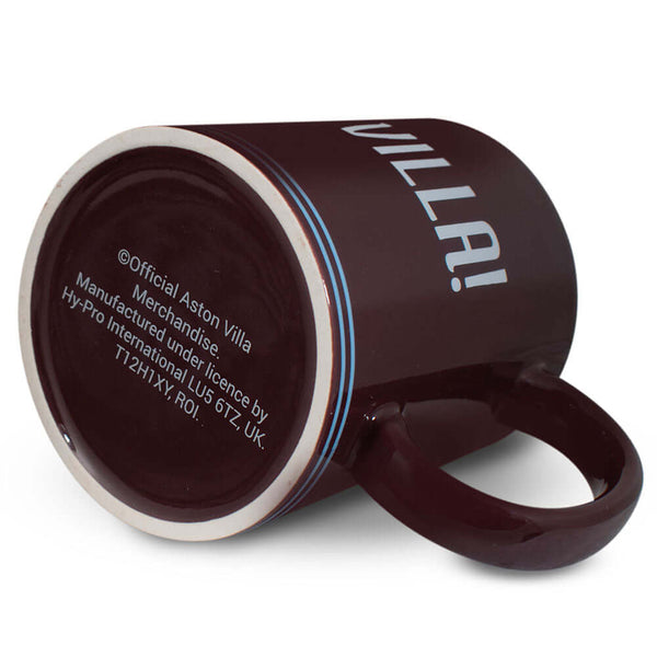 Aston Villa FC Up The Villa Mug LKT Sport Ceramic everyday coffee mugClassic design featuring a full colour Villa crest and 'Up the Villa' TextGlazed kiln fired finish with a claret handleOfficial licensed productApprox 315ml (11oz)Approx 9cm tall, 8cm in
