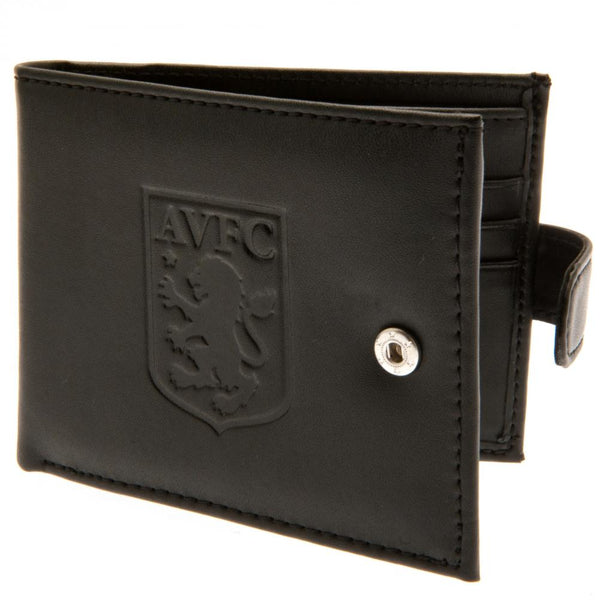 Aston Villa FC rfid Anti Fraud Wallet LKT Sport Black leather wallet with RFID anti fraud technology Features a large debossed club crest and secure stud fastener 3 card slots and a window compartment 2 note compartments 1 additional compartment Official