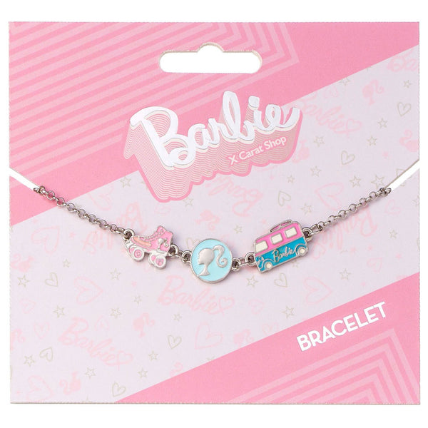 Barbie Silver Plated Charm Bracelet LKT Sport Barbie bracelet with three fun charms of a Barbie silhouette, roller skates and her dream campervan on a delicate silver chainAdd a bit of Barbie glamour to every outfit with this eye catching braceletPart of