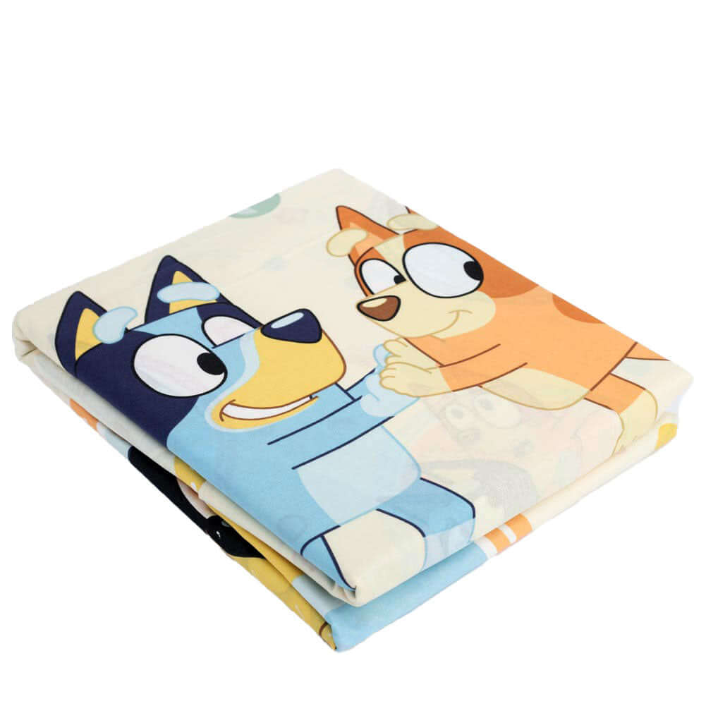 Bluey Frames Single Duvet Set LKT Sport Bed linen set to fit standard single bedsVibrant quilt cover featuring Bluey and BingoReverse features a multi character designCream Pillowcase featuring Bluey and Bingo100% cotton, machine washableOfficial licensed