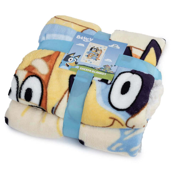Bluey Sherpa Fleece Blanket LKT Sport Super soft and warm luxury sherpa fleeceCream fleece featuring Bluey and her familyOfficial licensed productApprox 150cm x 100cm Throw Blankets