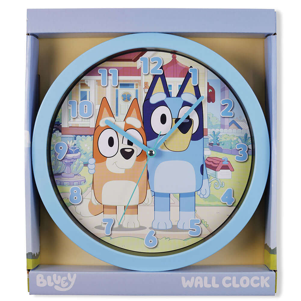 Bluey Wall Clock LKT Sport Hanging wall clock featuring Bluey and BingoDurable plastic case with a clear font and modern quartz movementRequires x1 AA Battery (not included)Official licensed productApprox 25cm in diameter Wall Clocks