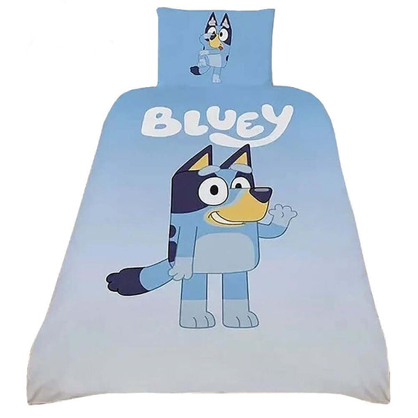 Bluey Wave Single Duvet Set LKT Sport Bed linen set to fit standard single bedsVibrant quilt cover featuring a waving BlueyReverse features a multi Bluey designBlue pillowcase featuring Bluey100% cotton, machine washableOfficial licensed productQuilt cove