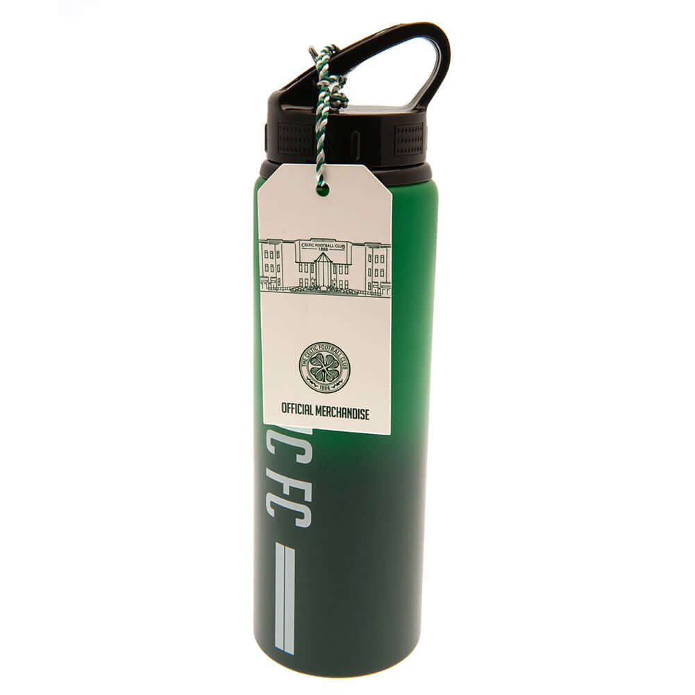 Celtic FC Aluminium Drinks Bottle ST LKT Sport Vibrant stripe design aluminium drinks bottleFeaturing the Celtic crest and text printed in whiteCanteen quench cap with a closable drinking spoutOfficial licensed productApprox 750ml (25oz)Approx 26cm tall,