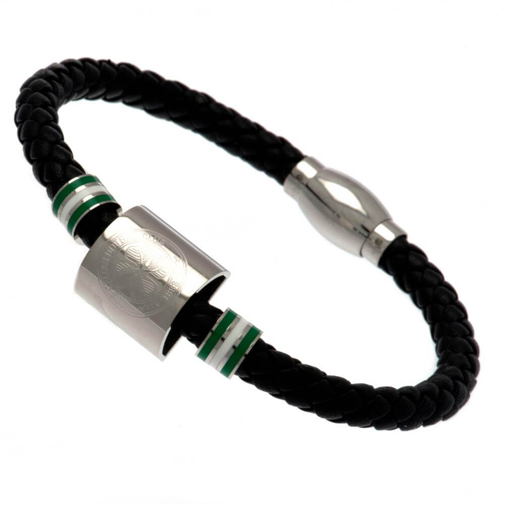 Celtic FC Colour Ring Leather Bracelet LKT Sport Rope design bracelet made from genuine leatherBlack bracelet featuring stainless steel colour rings and an engraved club crestWith a stainless steel magnetic claspOfficial licensed productApprox 20cm x 0.5c