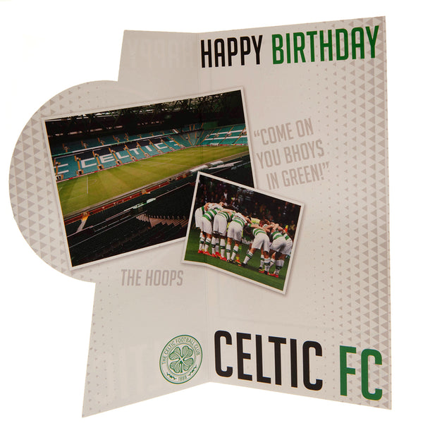 Celtic FC Crest Birthday Card LKT Sport Colourful gloss finish fold out birthday cardFeaturing a large full colour cut out Celtic crestIncludes images inside of the Celtic stadium, plus 'Happy Birthday'Message on the reverse reads 'Have a brilliant day!'O