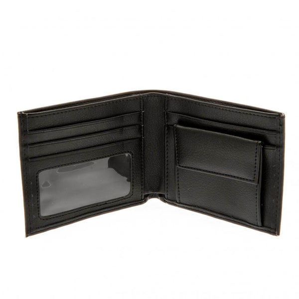 Celtic FC Embroidered Wallet LKT Sport Black PU wallet featuring a large embroidered club crest3 card slots, a window slot and 2 note pocketsChange pocket with secure stud fastener2 additional compartmentsOfficial licensed productApprox 11cm x 9cm Wallets