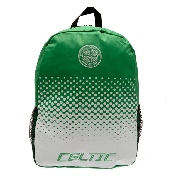 Celtic FC Fade Backpack LKT Sport Fade design backpack featuring Celtic text and club crest Padded back panel for comfort with adjustable shoulder straps and a carry strap Main compartment has a large double zipped opening for easy access 2 mesh side pock