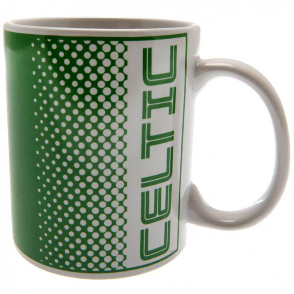 Celtic FC Fade Mug LKT Sport Ceramic everyday coffee mugFade design featuring Celtic text and club crestGlazed kiln fired finish with white handleOfficial licensed productApprox 315ml (11oz)Approx 9cm tall, 8cm in diameter Mugs