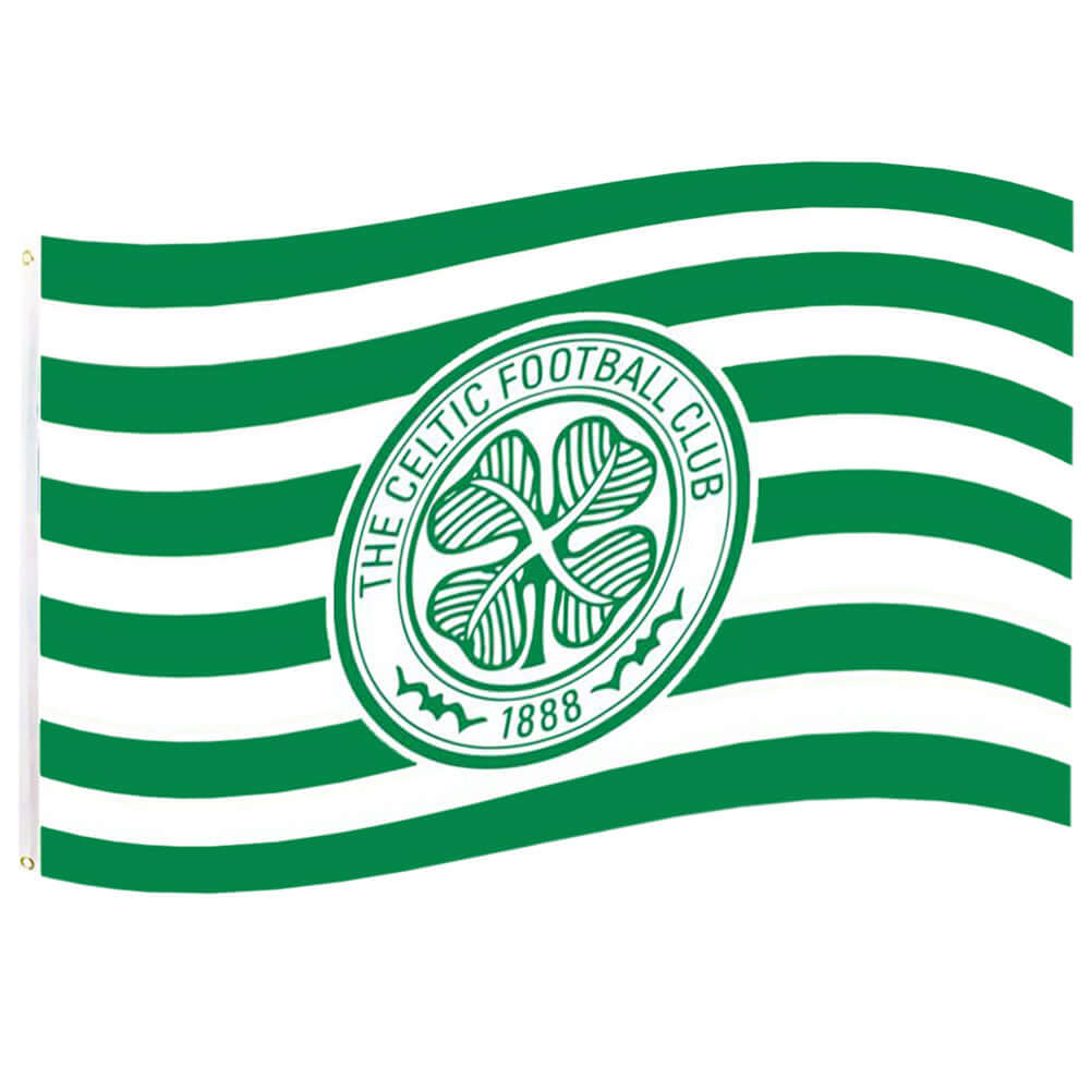 Celtic FC Hoop Flag LKT Sport Large 100% polyester supporters flagThis green and white hoop flag features a full colour Celtic crestPerfect for any wall with ready to hang metal eyeletsOfficial licensed productApprox 152cm x 91cm (5ft x 3ft) Flags Main image