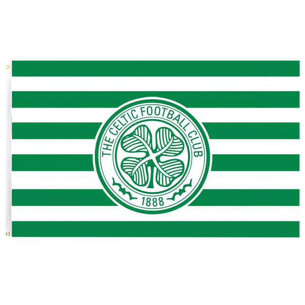 Celtic FC Hoop Flag LKT Sport Large 100% polyester supporters flagThis green and white hoop flag features a full colour Celtic crestPerfect for any wall with ready to hang metal eyeletsOfficial licensed productApprox 152cm x 91cm (5ft x 3ft) Flags