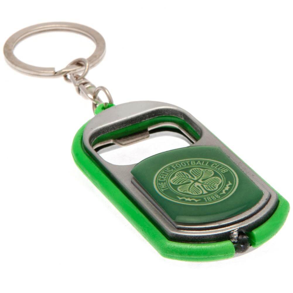 Celtic FC Keyring Torch Bottle Opener LKT Sport Plastic club crested keyringWith a bottle opener functionIncludes a battery powered torchOfficial licensed productApprox 7cm x 3cm Keychains