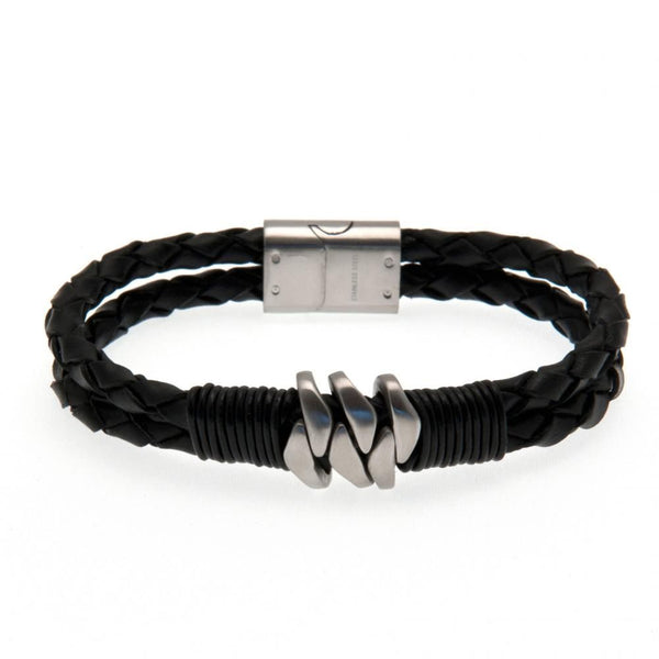 Celtic FC Leather Bracelet LKT Sport Twin rope design bracelet made from genuine leather Black bracelet featuring with steel detail Stainless steel magnetic clasp with an engraved club crest Official licensed product Approx 20cm x 1cm Presented in a gift