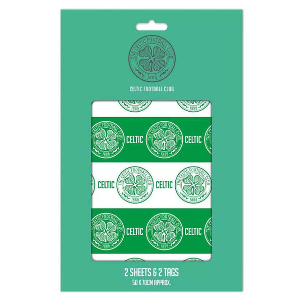 Celtic FC Text Gift Wrap LKT Sport Vibrant, colourful gift wrap sheets with tags2 sheets of wrap featuring multiple Celtic crests on a hoop backgroundComplete with 2 green gift tags featuring the Celtic crestOfficial licensed productApprox 70cm x 50cm Wra