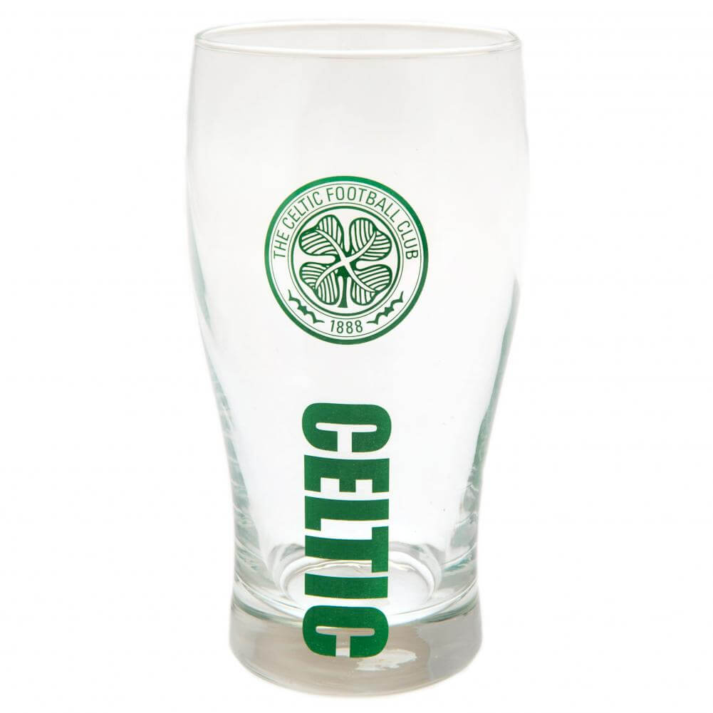 Celtic FC Tulip Pint Glass LKT Sport Wordmark design tulip style pint glassFeatures Celtic text and a green club crestOfficial licensed productApprox 570ml (1 pint)Approx 15cm tall, 8cm in diameter Beer Glasses
