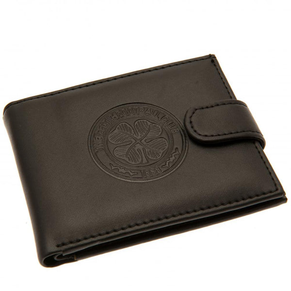Celtic FC rfid Anti Fraud Wallet LKT Sport Black leather wallet with RFID anti fraud technology Features a large debossed club crest and secure stud fastener 3 card slots and a window compartment 2 note compartments 1 additional compartment Official licen
