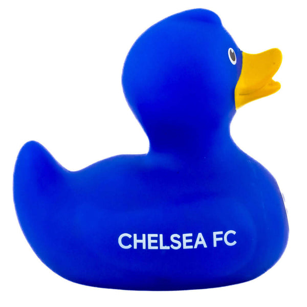Chelsea FC Bath Time Duck LKT Sport Blue bath time rubber duck with a yellow beakFeatures Chelsea text in white and a full colour club crestOfficial licensed productApprox 10cm x 9cm x 7cm Rubber Duckies