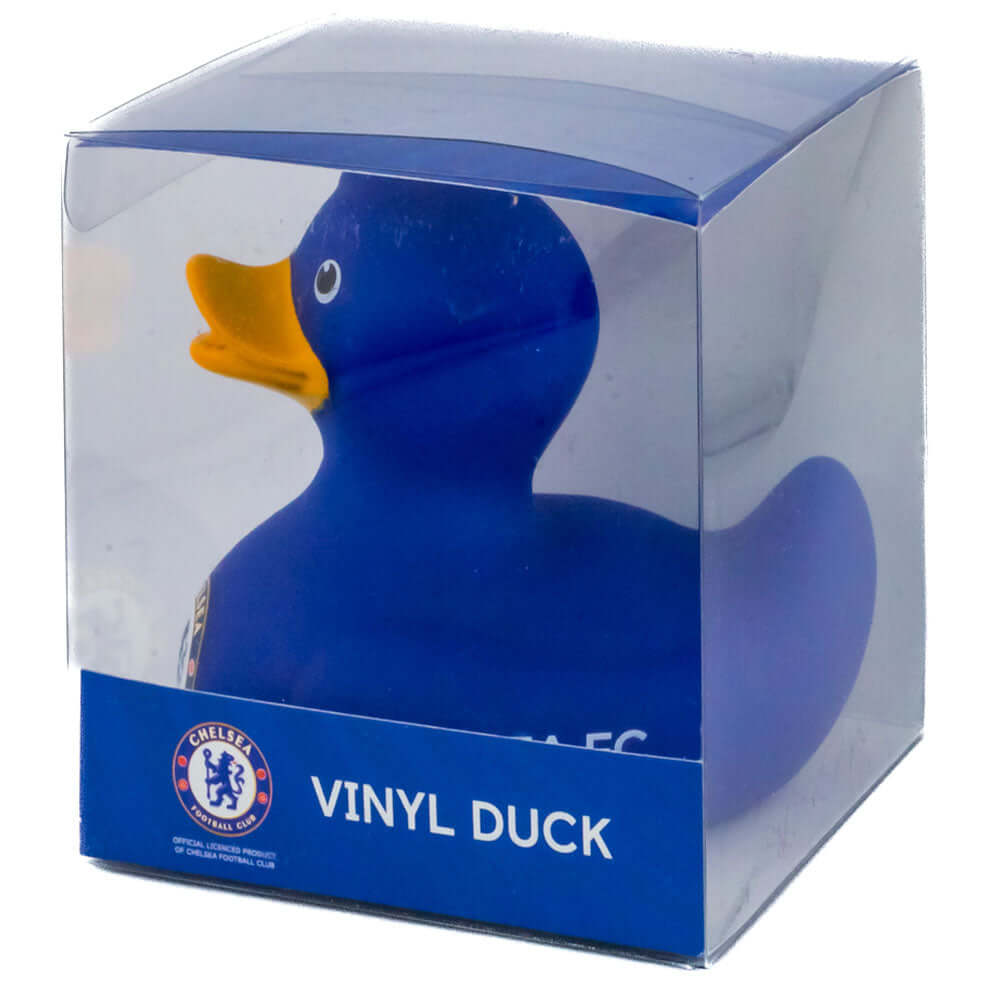 Chelsea FC Bath Time Duck LKT Sport Blue bath time rubber duck with a yellow beakFeatures Chelsea text in white and a full colour club crestOfficial licensed productApprox 10cm x 9cm x 7cm Rubber Duckies
