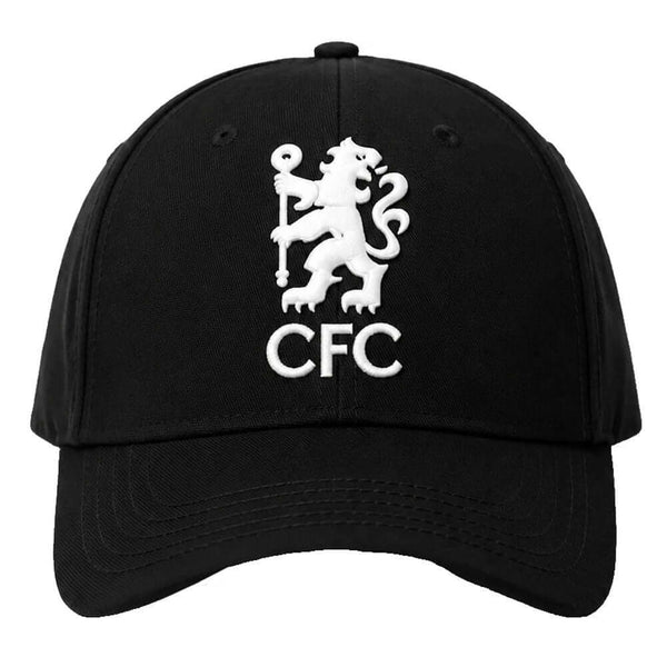 Chelsea FC Black Cap LKT Sport Midnight black classic design curved brim capFeatures an embroidered Chelsea Lion crestWith a metal buckle size adjuster 55-61cmOfficial licensed productAdults, to fit approx 58cm Caps