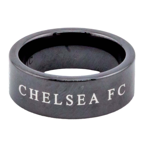 Chelsea FC Black Ceramic Ring Large LKT Sport Black ceramic ring featuring the Chelsea FC Lion and textBrushed satin finish Chelsea FC textOfficial licensed productInternal diameter approx 21mmRing size X Rings