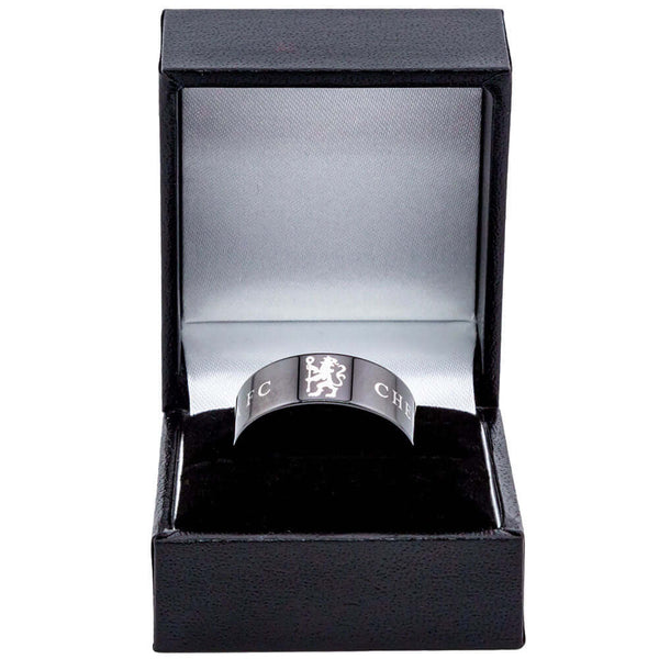 Chelsea FC Black Ceramic Ring Large LKT Sport Black ceramic ring featuring the Chelsea FC Lion and textBrushed satin finish Chelsea FC textOfficial licensed productInternal diameter approx 21mmRing size X Rings