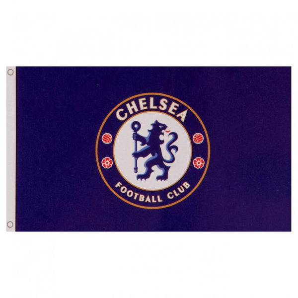 Chelsea FC Core Crest Flag LKT Sport Large 100% polyester supporters flag This classic design features a full colour Chelsea crest on a blue background Perfect for any wall with ready to hang metal eyelets Official licensed product Approx 152cm x 91cm (5f